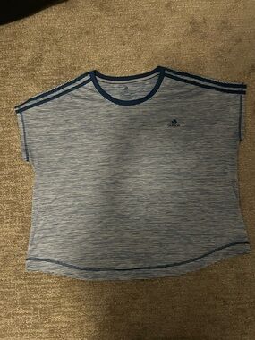 adidas Navy and White Striped Crew Athletic Top